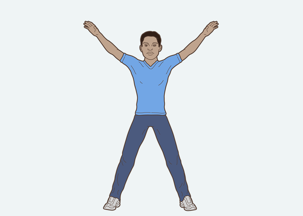 Person standing and spreading their arms and legs into a star shape.
