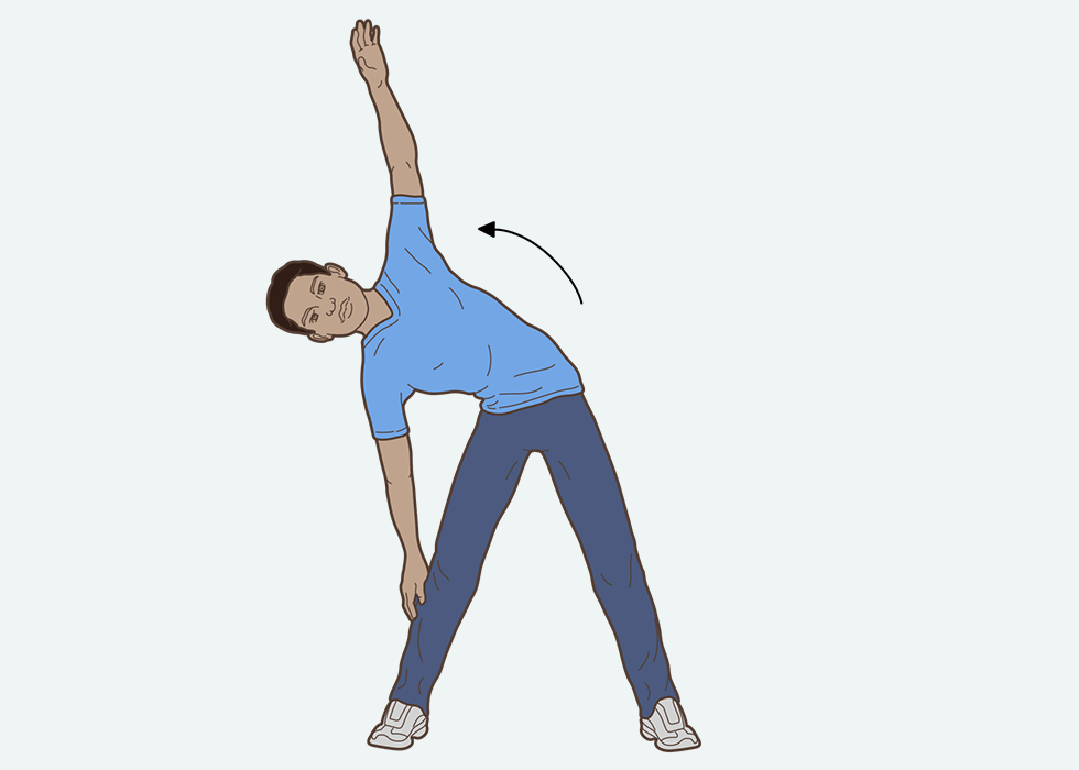 Person stretching over to one side.