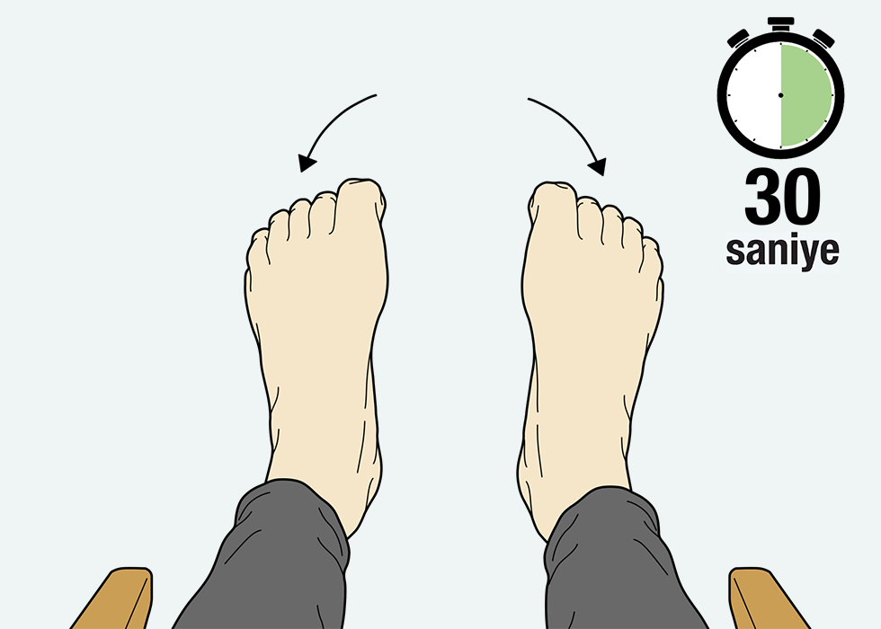 Ayak parmaklarını 30 saniyelik bir süreölçerle kıvıran kişi.