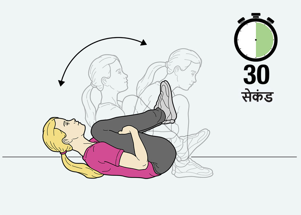 अपने हाथों को घुटनों के नीचे जोड़कर फर्श पर बैठा व्यक्ति‏‎,‎‏जो‏‎ ‎‏पीछे और आगे की ओर झूलता है।