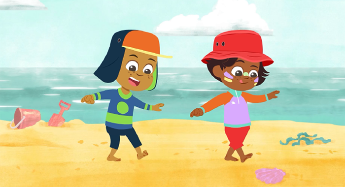 Animated characters walking at the beach
